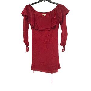 Maison Jules Red Ruffled Off-Shoulder Dress Women M Polyester Cherry Freeze Styl